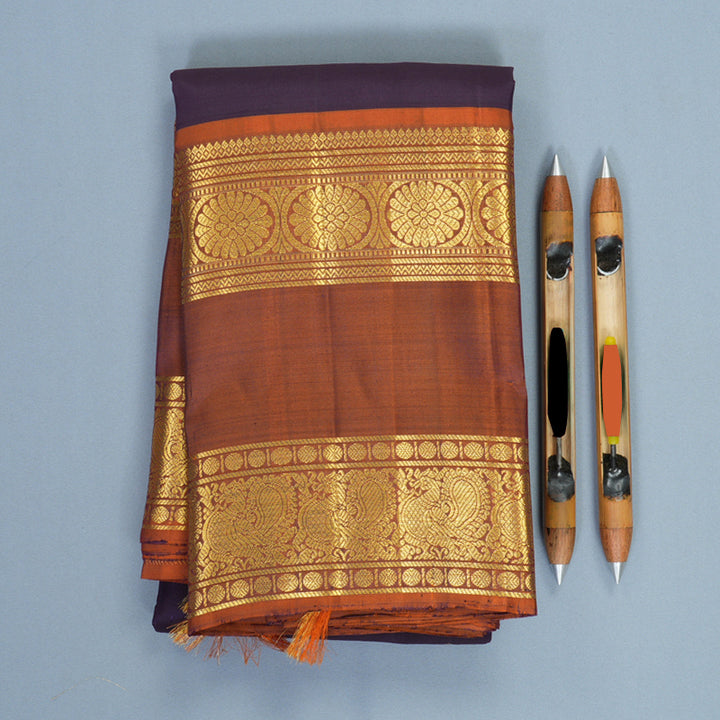Hayagrivas Handloom Deep Wine Kanjivaram Silk Saree with Rust Orange Border SSKBF67E7-13