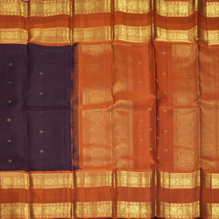 Hayagrivas Handloom Deep Wine Kanjivaram Silk Saree with Rust Orange Border SSKBF67E7-13