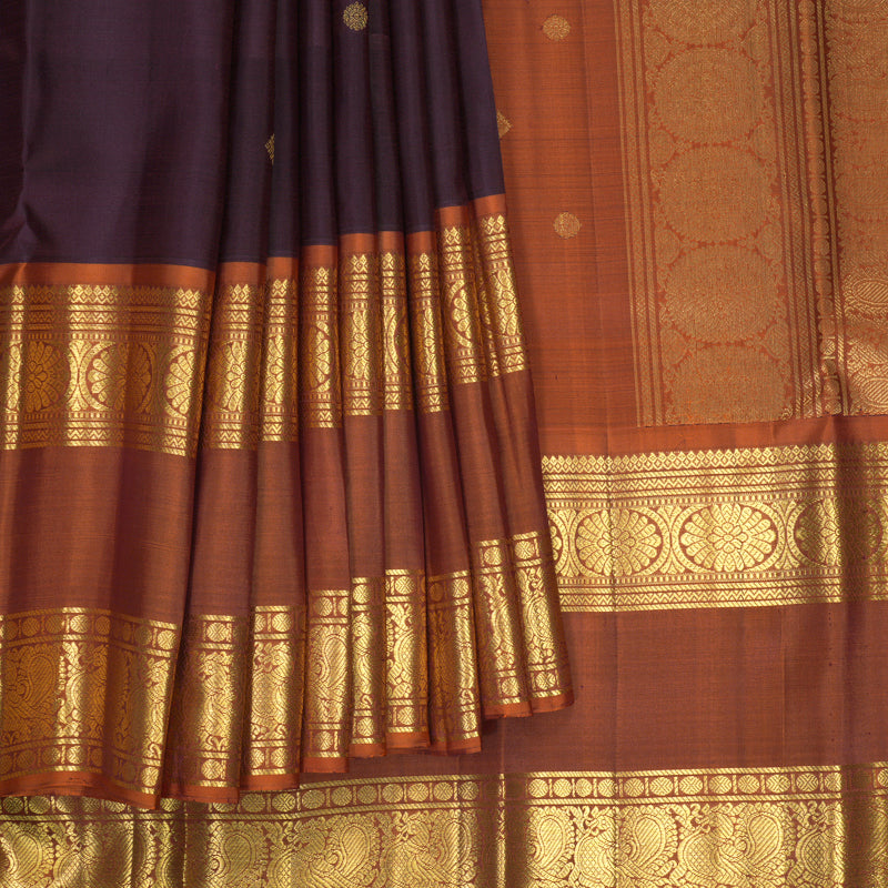 Hayagrivas Handloom Deep Wine Kanjivaram Silk Saree with Rust Orange Border SSKBF67E7-13