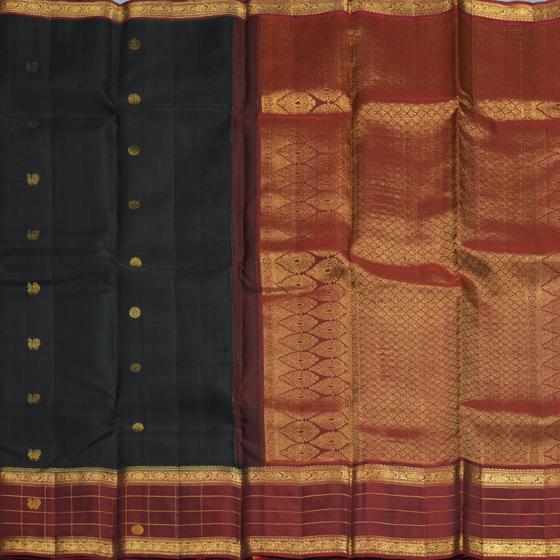 Hayagrivas Handloom Black Kanjivaram Silk Saree with Rust Orange Border SSKBF67E7-14