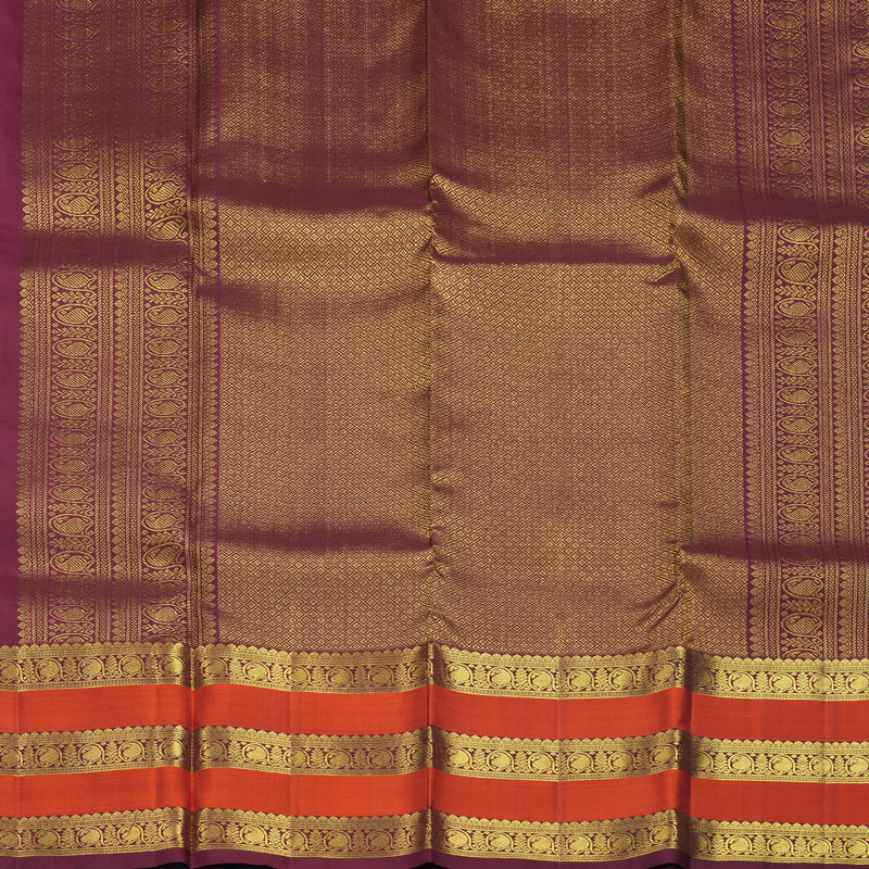 Hayagrivas Handloom Maroon Kanjivaram Silk Saree with Rust Orange Border SSKBF67E7-18