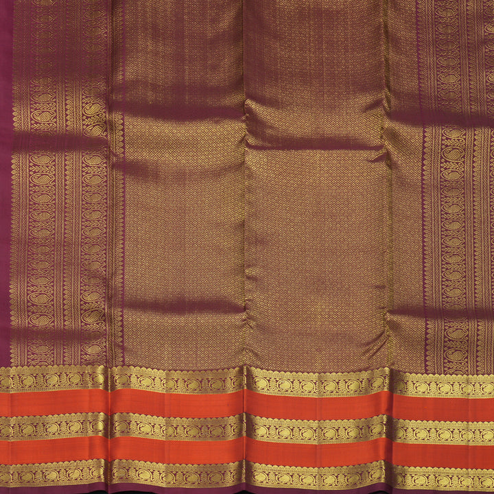 Hayagrivas Handloom Maroon Kanjivaram Silk Saree with Rust Orange Border SSKBF67E7-18