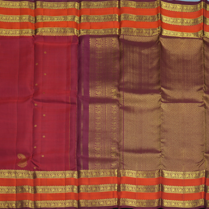 Hayagrivas Handloom Maroon Kanjivaram Silk Saree with Rust Orange Border SSKBF67E7-18