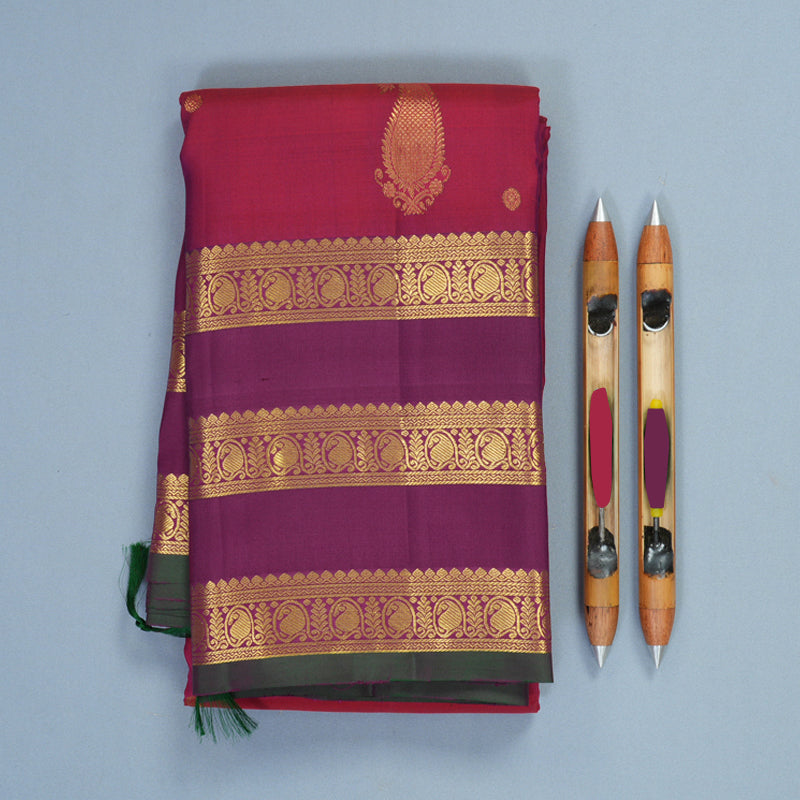 Hayagrivas Handloom Rustic Magenta Kanjivaram Silk Saree with Vadamalli Purple Border SSKBF67E7-4