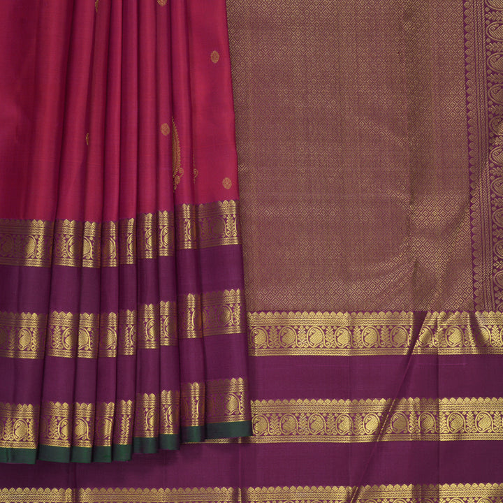 Hayagrivas Handloom Rustic Magenta Kanjivaram Silk Saree with Vadamalli Purple Border SSKBF67E7-4