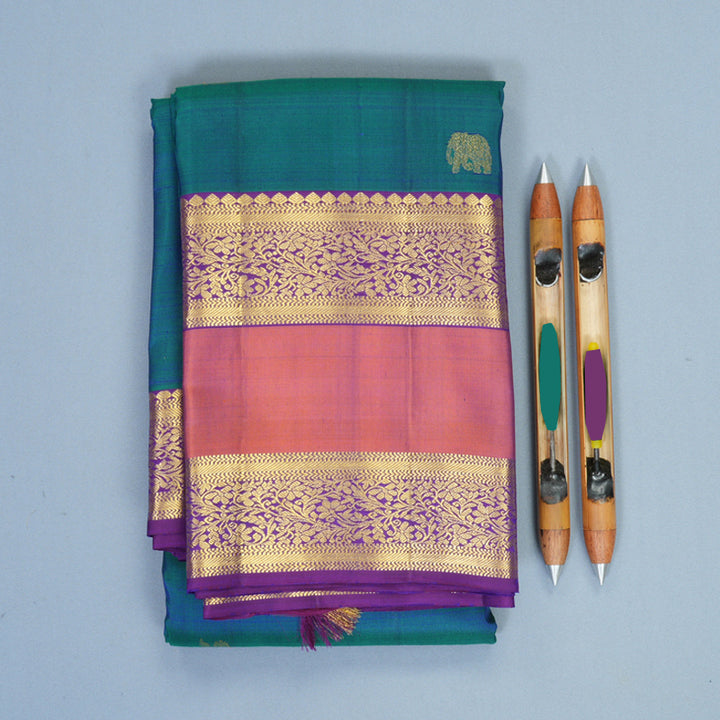 Hayagrivas Handloom Mayilkazhuthu Kanjivaram Silk Saree with Rust Orange Border SSKBF67E7-7