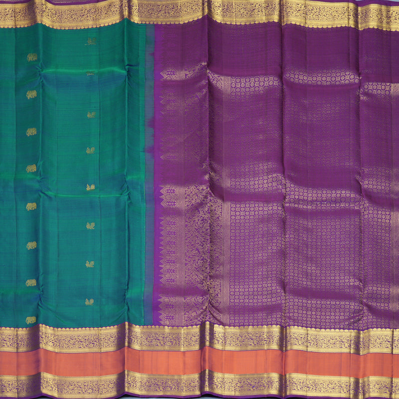 Hayagrivas Handloom Mayilkazhuthu Kanjivaram Silk Saree with Rust Orange Border SSKBF67E7-7