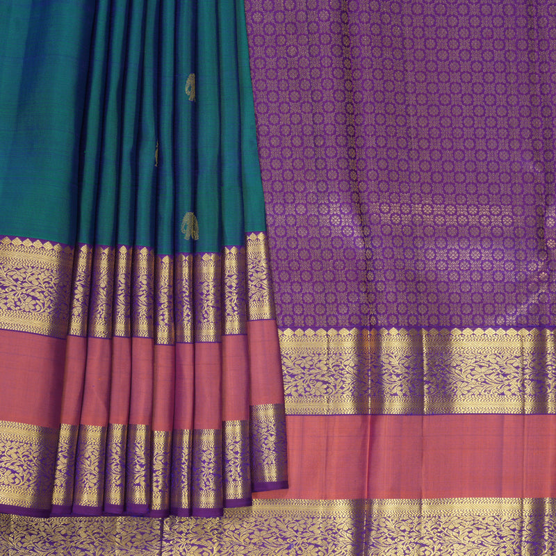 Hayagrivas Handloom Mayilkazhuthu Kanjivaram Silk Saree with Rust Orange Border SSKBF67E7-7