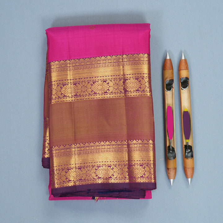 Hayagrivas Handloom Rani Pink Kanjivaram Silk Saree with Purple Border SSKBF67E7-8