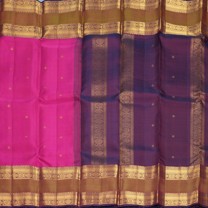 Hayagrivas Handloom Rani Pink Kanjivaram Silk Saree with Purple Border SSKBF67E7-8