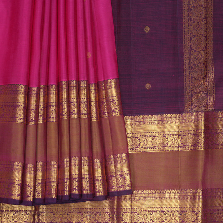 Hayagrivas Handloom Rani Pink Kanjivaram Silk Saree with Purple Border SSKBF67E7-8