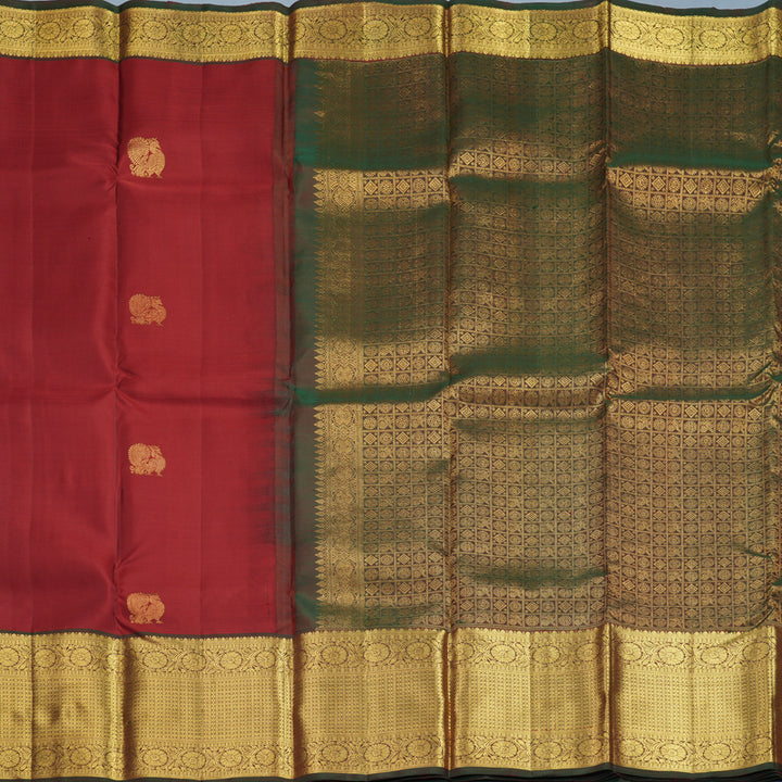 Hayagrivas Handloom Brick Red Kanjivaram Silk Saree with Manthalir Border SSKBF67E8-2