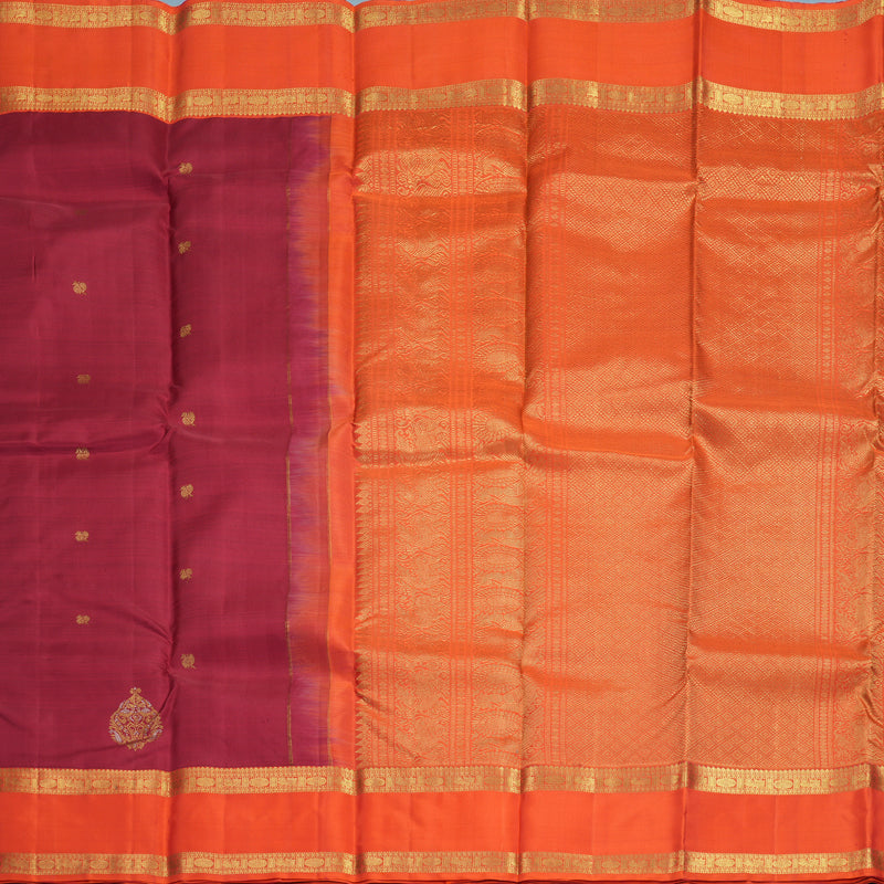 Hayagrivas Handloom Maroon Kanjivaram Silk Saree with Orange Border SSKBF67E8-3