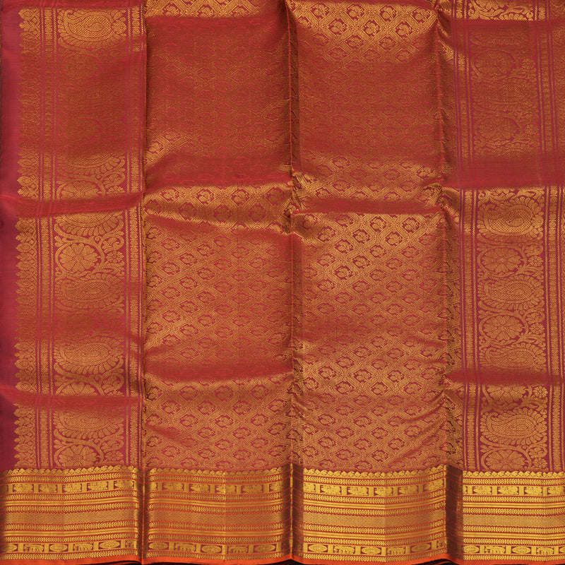 Hayagrivas Handloom Brown Kanjivaram Silk Saree with Rust Orange Border SSKBF67E8-6