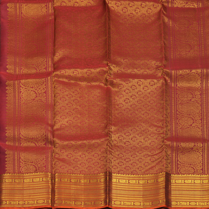 Hayagrivas Handloom Brown Kanjivaram Silk Saree with Rust Orange Border SSKBF67E8-6