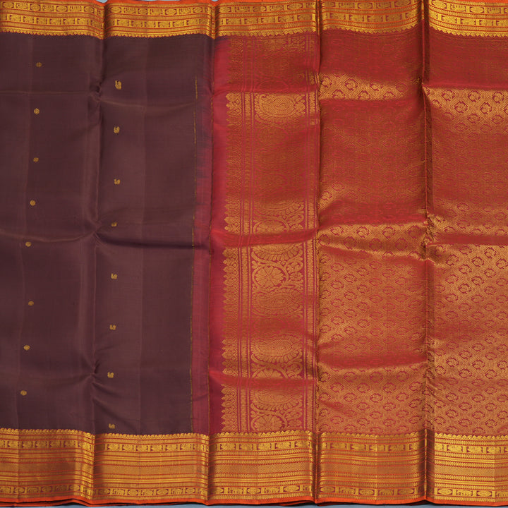 Hayagrivas Handloom Brown Kanjivaram Silk Saree with Rust Orange Border SSKBF67E8-6