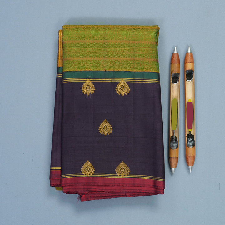 Hayagrivas Handloom Honey Shade Kanjivaram Silk Saree with Deep Jamun Border SSKBF77E4-1