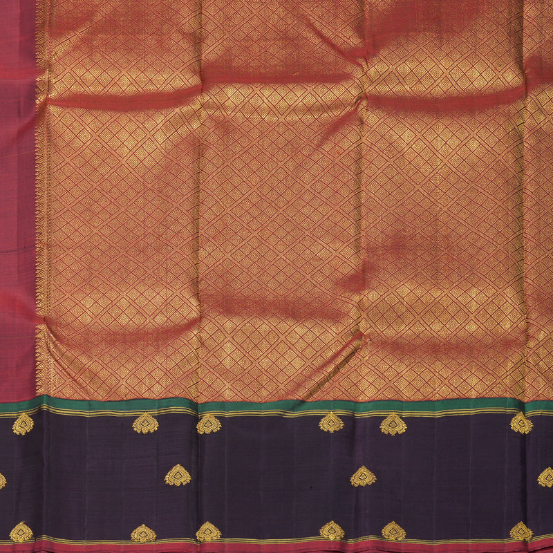 Hayagrivas Handloom Honey Shade Kanjivaram Silk Saree with Deep Jamun Border SSKBF77E4-1