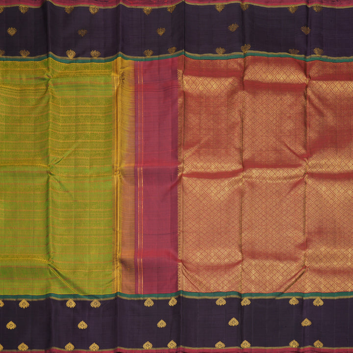 Hayagrivas Handloom Honey Shade Kanjivaram Silk Saree with Deep Jamun Border SSKBF77E4-1