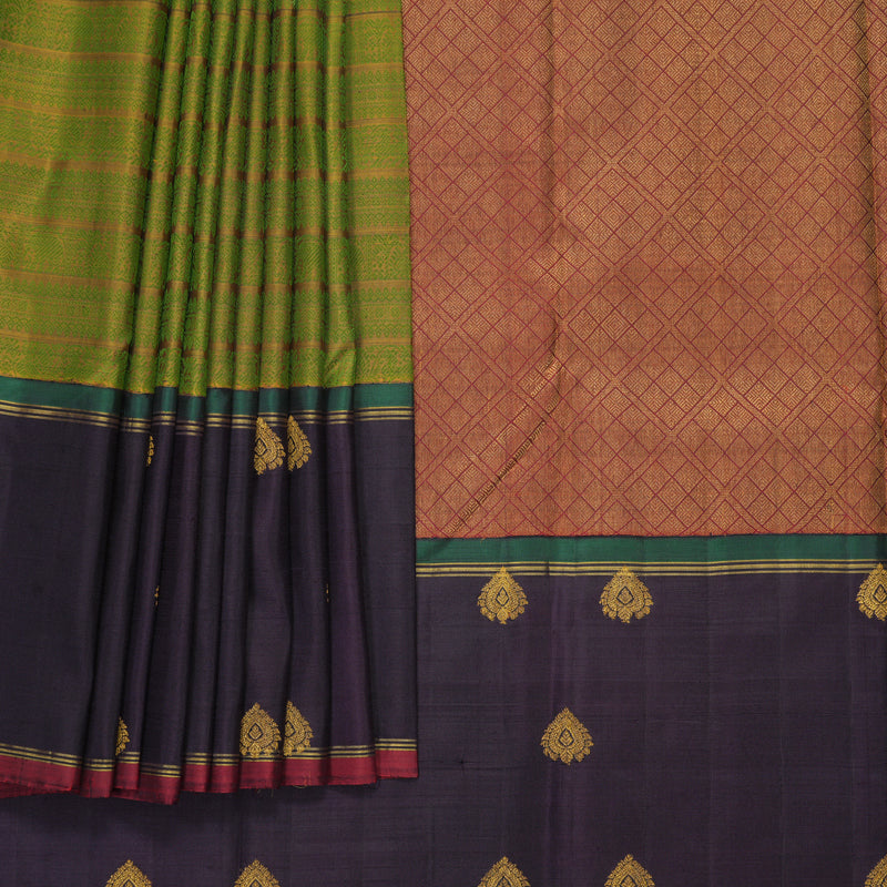 Hayagrivas Handloom Honey Shade Kanjivaram Silk Saree with Deep Jamun Border SSKBF77E4-1