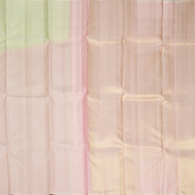Hayagrivas Handloom Pastel Pink Kanjivaram Silk Saree with Pista Green Border SSKBF90F3-1