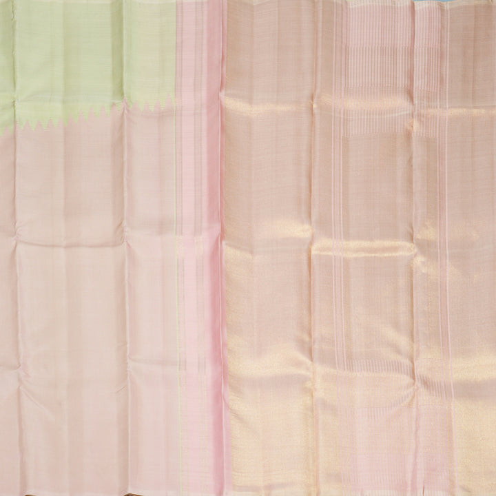 Hayagrivas Handloom Pastel Pink Kanjivaram Silk Saree with Pista Green Border SSKBF90F3-1