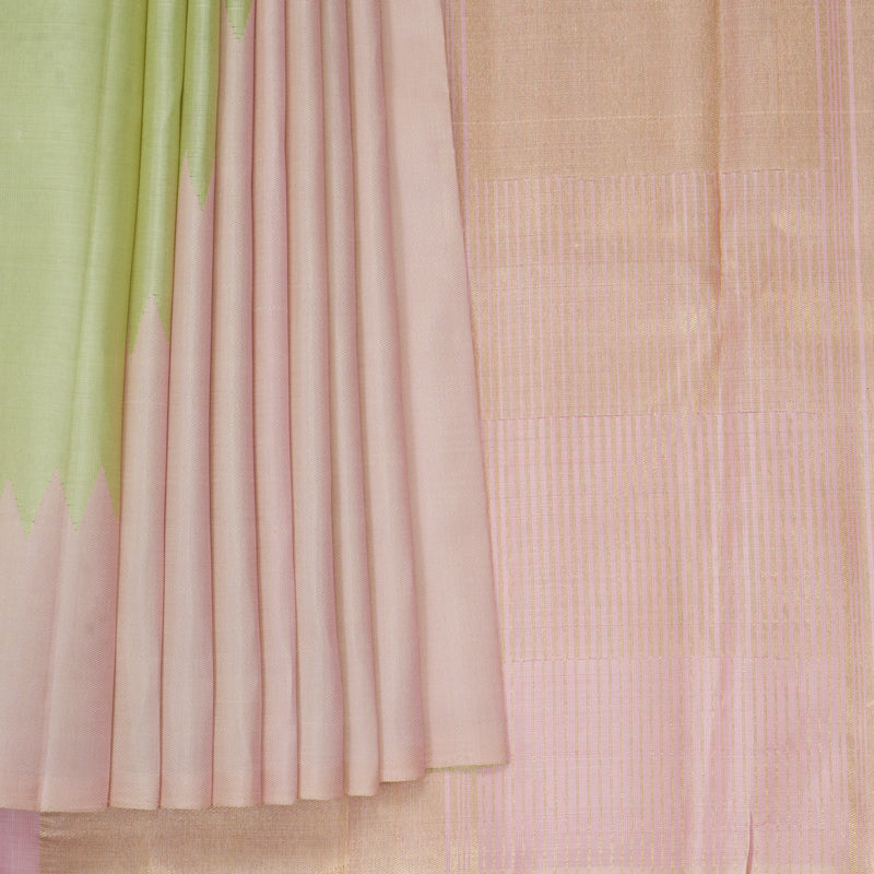 Hayagrivas Handloom Pastel Pink Kanjivaram Silk Saree with Pista Green Border SSKBF90F3-1