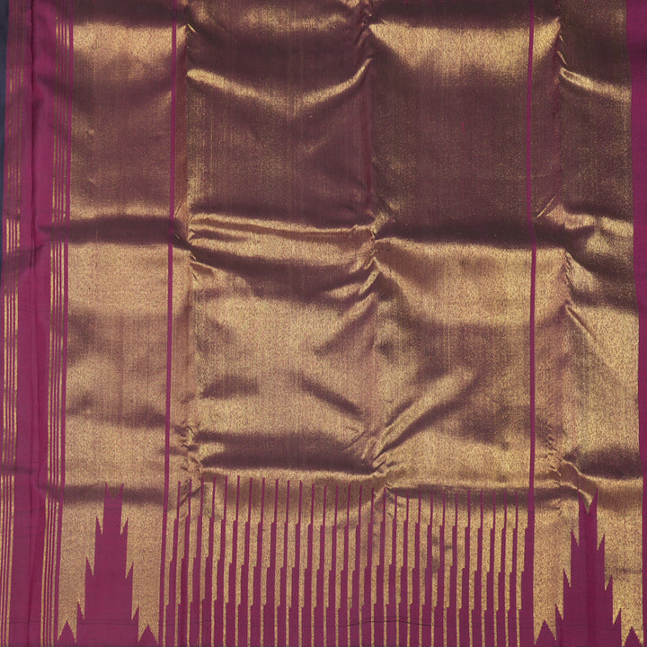 Hayagrivas Handloom Navy Blue Kanjivaram Silk Saree with Temple Border SSKBF90F6-1