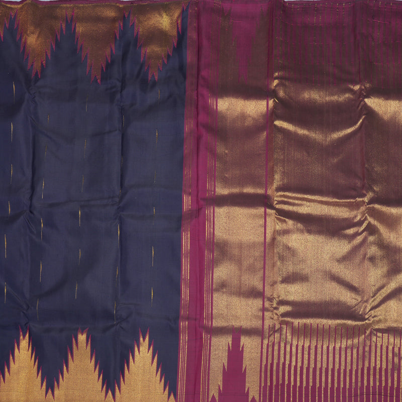 Hayagrivas Handloom Navy Blue Kanjivaram Silk Saree with Temple Border SSKBF90F6-1