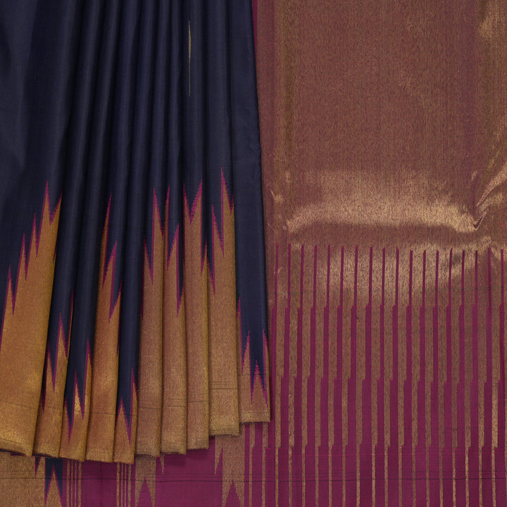 Hayagrivas Handloom Navy Blue Kanjivaram Silk Saree with Temple Border SSKBF90F6-1