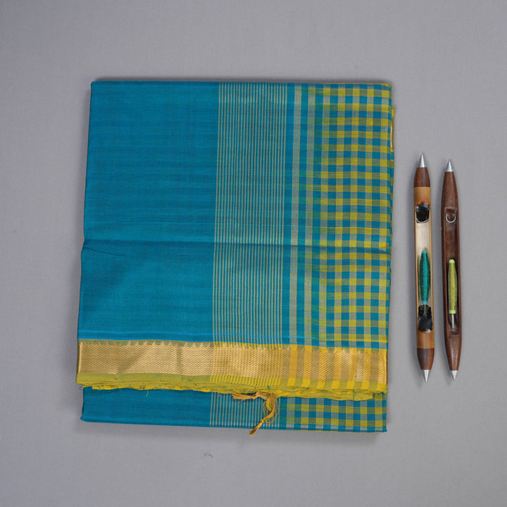 Hayagrivas Handloom Silk Cotton Saree Serene Emerald Blue SWBE809C1-2