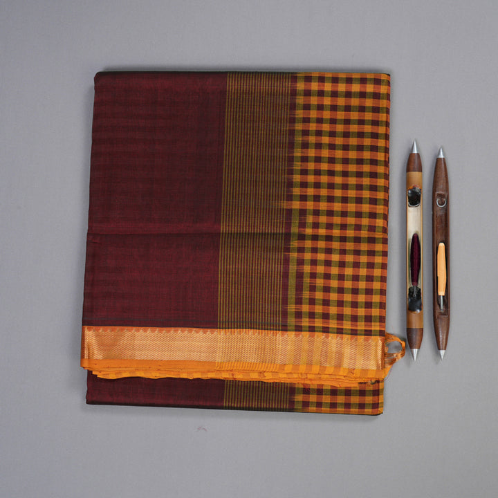 Hayagrivas Handloom Silk Cotton Saree in Magnificent Wine Maroon SWBE809C1-3