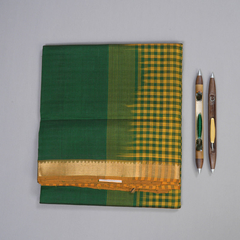 Hayagrivas Handloom Silk Cotton Saree in Strikign Bottle Green SWBE809C1-8