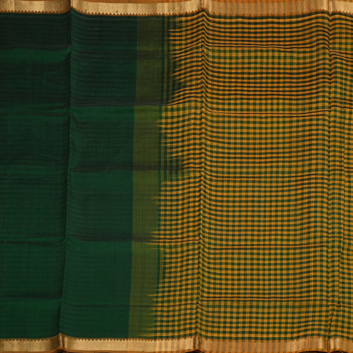 Hayagrivas Handloom Silk Cotton Saree in Strikign Bottle Green SWBE809C1-8