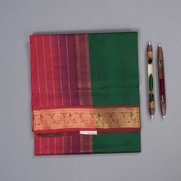 Hayagrivas Handloom Silk Cotton Saree in Striking Bottle Green SWBE809C2-11