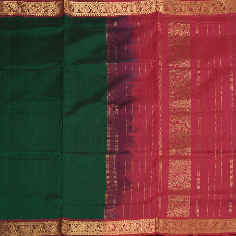 Hayagrivas Handloom Silk Cotton Saree in Striking Bottle Green SWBE809C2-11