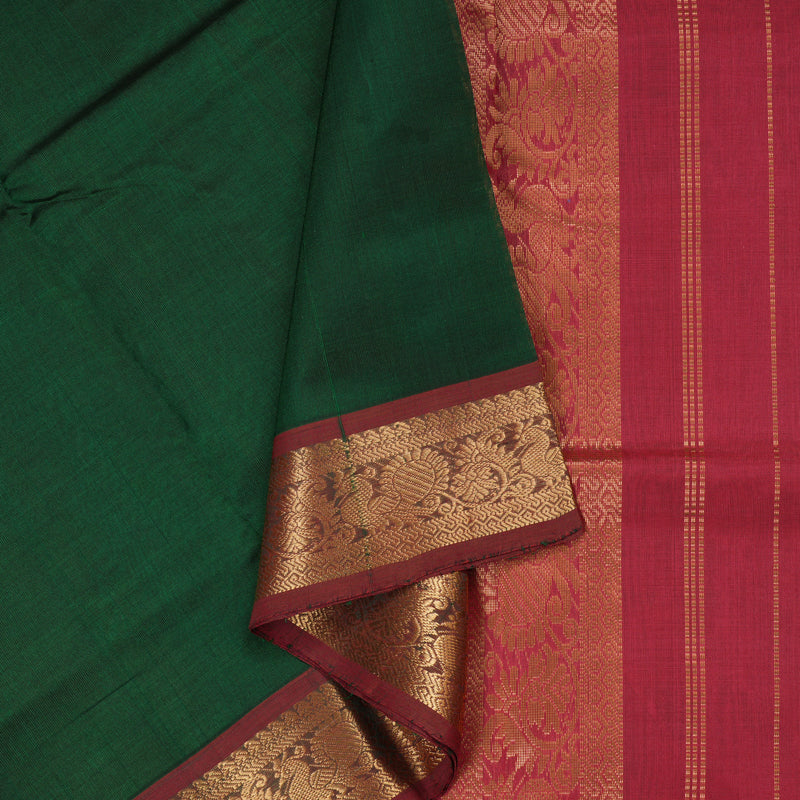 Hayagrivas Handloom Silk Cotton Saree in Striking Bottle Green SWBE809C2-11
