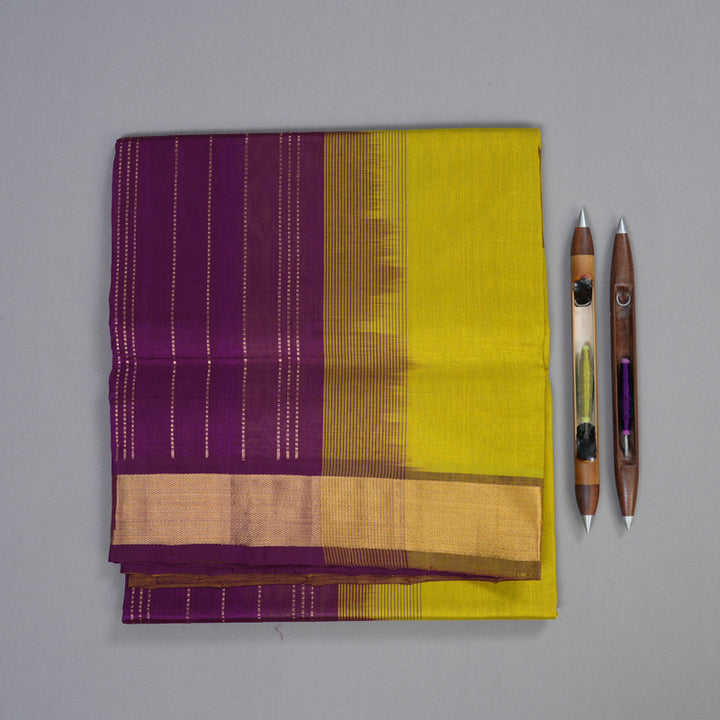 Hayagrivas Handloom Silk Cotton Saree in Bold Lemon Green SWBE809C2-7