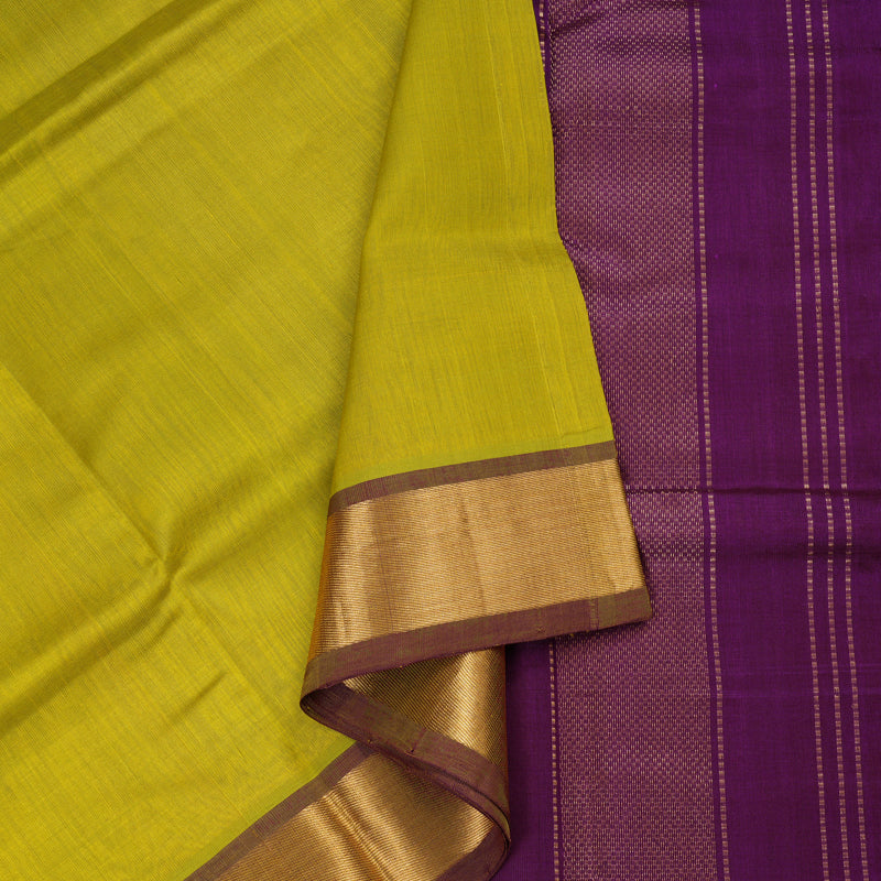 Hayagrivas Handloom Silk Cotton Saree in Bold Lemon Green SWBE809C2-7