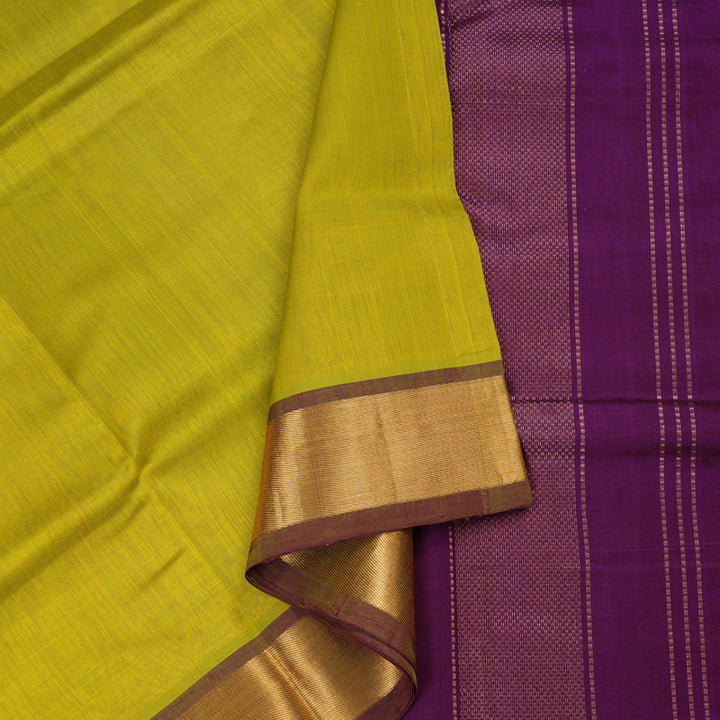 Hayagrivas Handloom Silk Cotton Saree in Bold Lemon Green SWBE809C2-7
