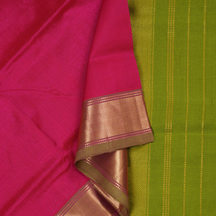 Hayagrivas Handloom Silk Cotton Saree in Resplendent Reddish Pink SWBE809C2-9