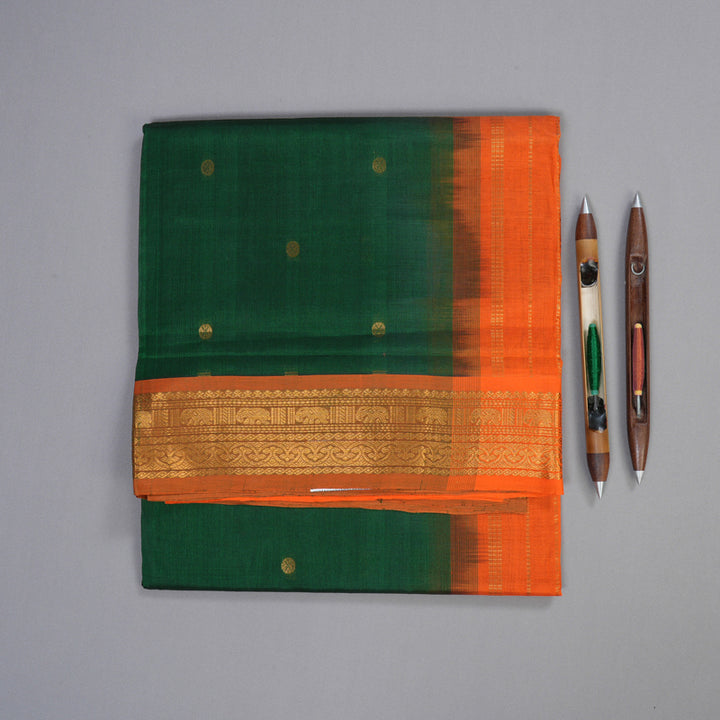 Hayagrivas Handloom Silk Cotton Saree in Luminous Bottle Green SWBE809C3-4