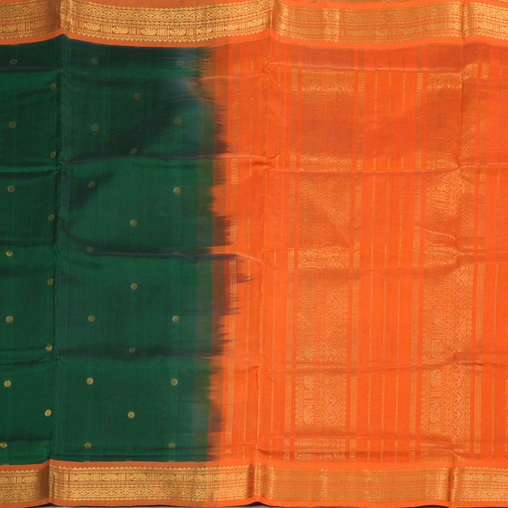 Hayagrivas Handloom Silk Cotton Saree in Luminous Bottle Green SWBE809C3-4