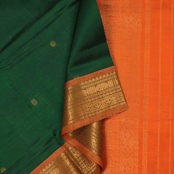 Hayagrivas Handloom Silk Cotton Saree in Luminous Bottle Green SWBE809C3-4