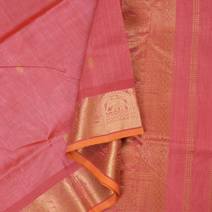 Hayagrivas Handloom Silk Cotton Saree in Delicate Orange Pink SWBE809C3-6