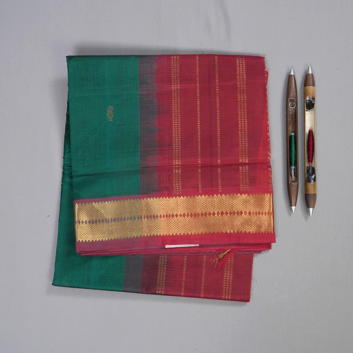 Hayagrivas Handloom Silk Cotton Saree in Mesmerizing Peacock Green SWBE809C3-9