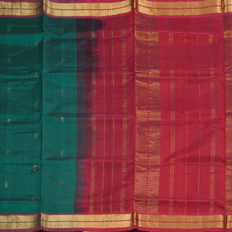 Hayagrivas Handloom Silk Cotton Saree in Mesmerizing Peacock Green SWBE809C3-9