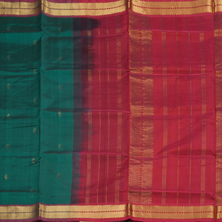 Hayagrivas Handloom Silk Cotton Saree in Mesmerizing Peacock Green SWBE809C3-9