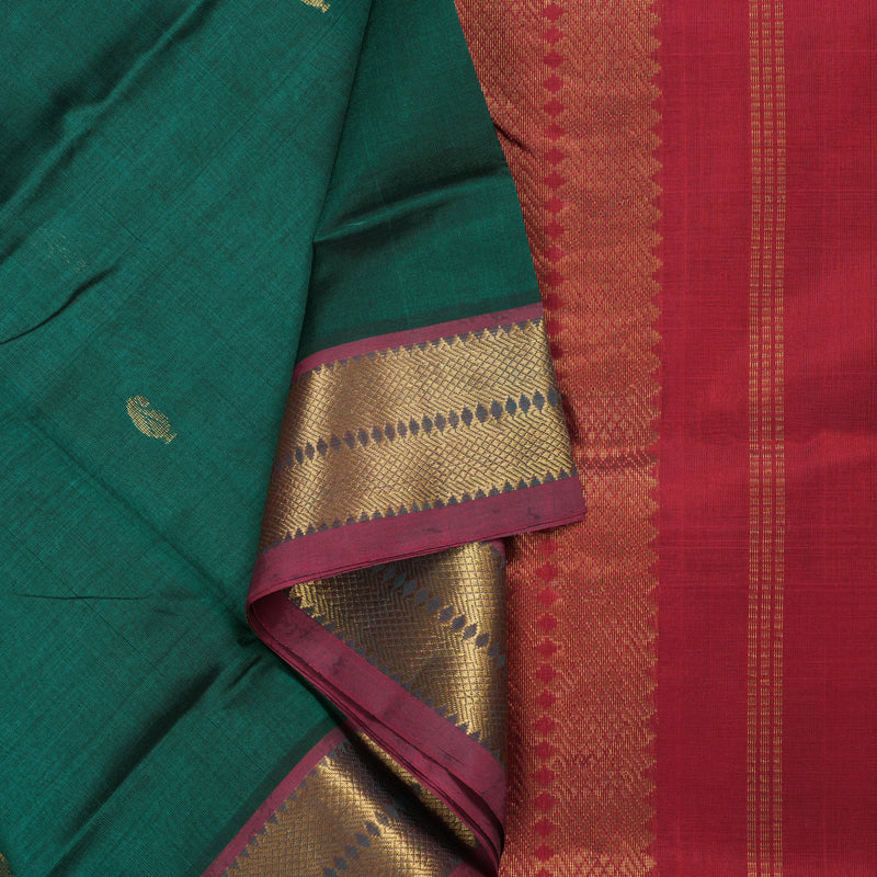 Hayagrivas Handloom Silk Cotton Saree in Mesmerizing Peacock Green SWBE809C3-9