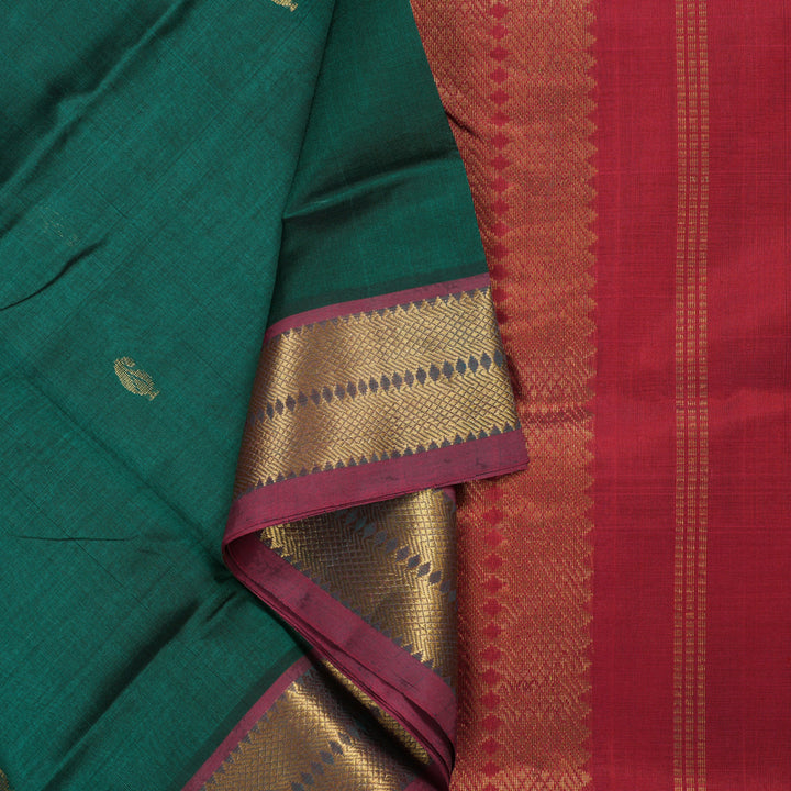 Hayagrivas Handloom Silk Cotton Saree in Mesmerizing Peacock Green SWBE809C3-9